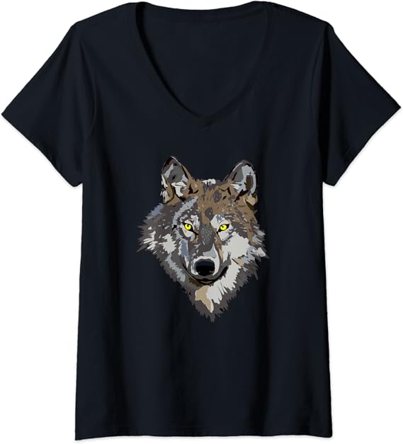 Womens Wolf Design VNeck TShirt Amazon.co.uk Fashion